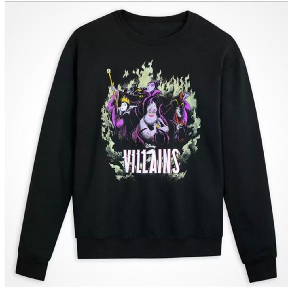 Disney Villains Black Pullover Sweatshirt Maleficent Ursula Jafar Evil Queen L